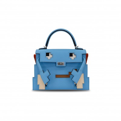 HERMÈS MASTER KELLY DOLL PICTO CELESTE EPSOM LEATHER PALLADIUM HARDWARE (18*15*6cm) 